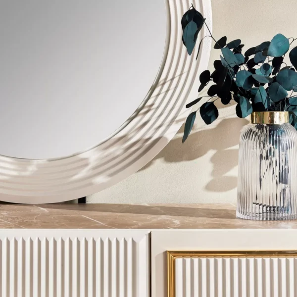 Lusso Ivory & Gold Vanity with Round Mirror