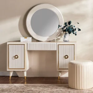 Lusso Ivory & Gold Vanity with Round Mirror
