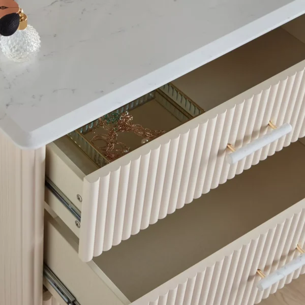 Aurora Fluted Drawer Dresser with Gold-Framed Mirror