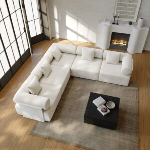 Modular White Chenille L-Shaped Sectional Sofa