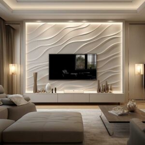 3D Wave Panel LED TV Wall Unit