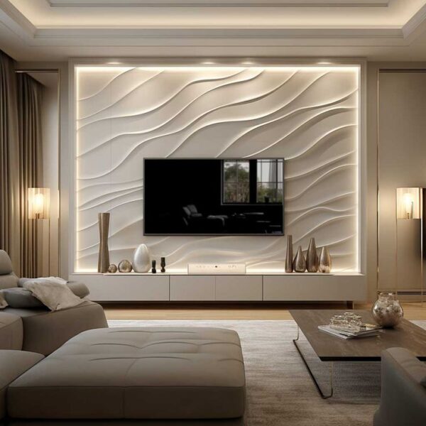 3D Wave Panel LED TV Wall Unit