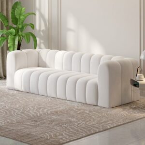 Modern White Velvet 3-Seater Sofa