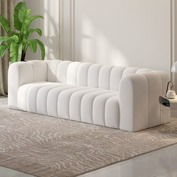 Modern White Velvet 3-Seater Sofa