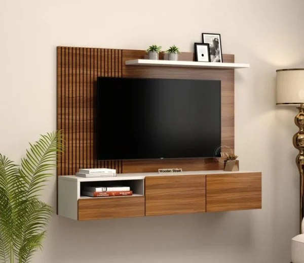 Wall Mounted TV Unit with Shelf & Storage
