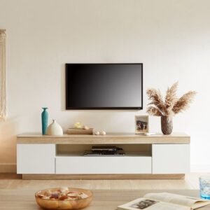 Nordura Coastal White & Oak TV Console with Open Storage