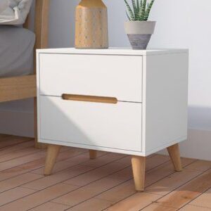 Nordik White Bedside Table with Oak Legs