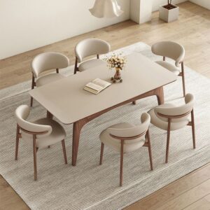 Modern Beige Dining Table Set with Curved Back Chairs