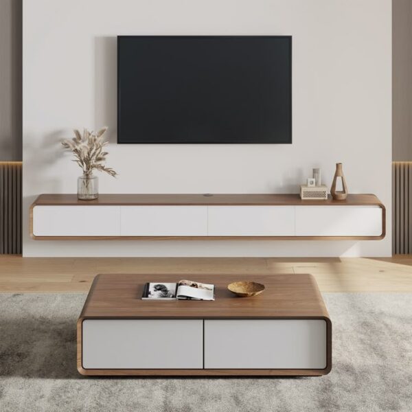 Lunara Modern Floating TV Cabinet with White Drawer Fronts