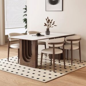Luxury Modern Dining Table with 6 Cream Upholstered Chairs