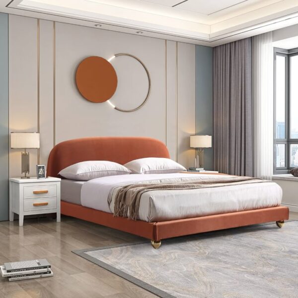 Solora Bed – Terracotta Velvet Low Platform Bed