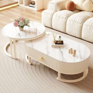 Modern White Marble Nesting Coffee Table Set