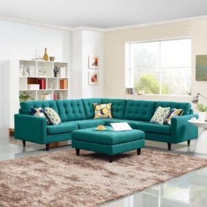 Modern Teal Sectional Sofa with Ottoman – L-Shaped 6-Seater