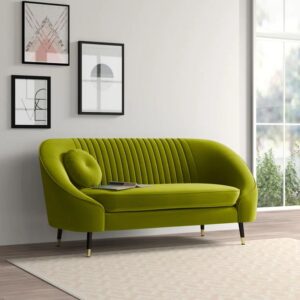 Shyann Mid-Century Green Velvet 2-Seater Sofa with Channel Tufting
