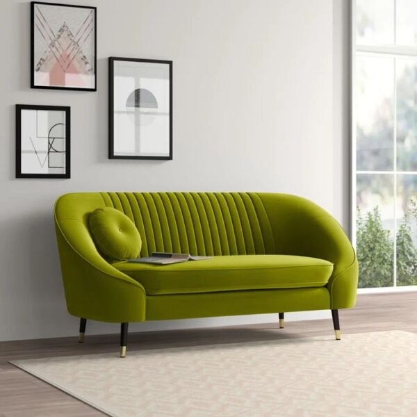 Shyann Mid-Century Green Velvet 2-Seater Sofa with Channel Tufting
