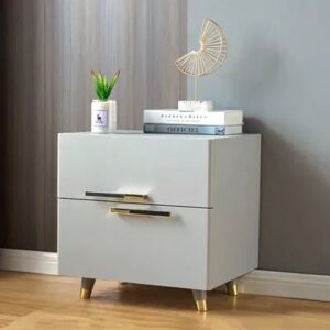 Light Gray Nightstand with Gold Handles