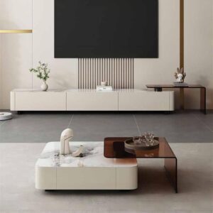 Albero Contemporary Low-Profile TV Cabinet in Cream Finish