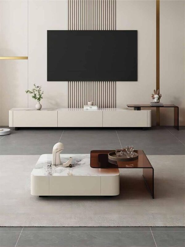 Albero Contemporary Low-Profile TV Cabinet in Cream Finish
