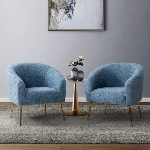 Blue Boucle Accent Chairs – Set of 2