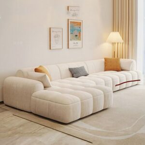 Modern Cream Tufted L-Shaped Sectional Sofa