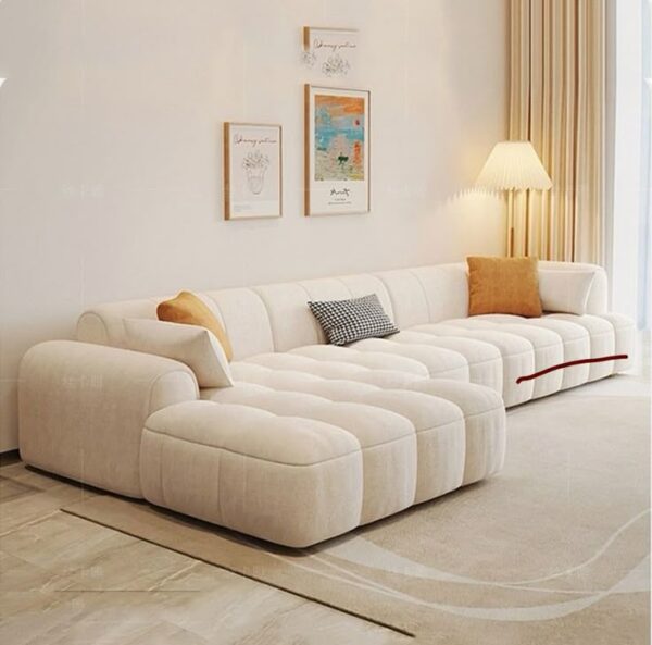 Modern Cream Tufted L-Shaped Sectional Sofa