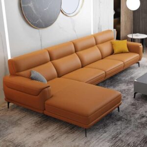 Luxury Caramel Leather L-Shaped Sectional Sofa