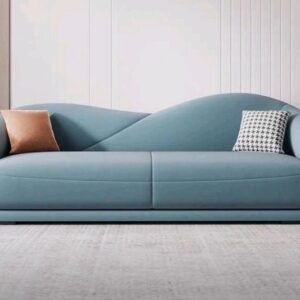 Waveform Minimalist Curved Sofa – Soft Blue 3-Seater