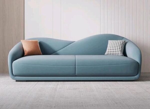 Waveform Minimalist Curved Sofa – Soft Blue 3-Seater