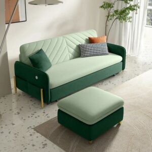 Verde Luxe Sofa Set – 3-Seater with Ottoman in Mint & Emerald Green