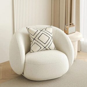 White Boucle Swivel Arm Chair