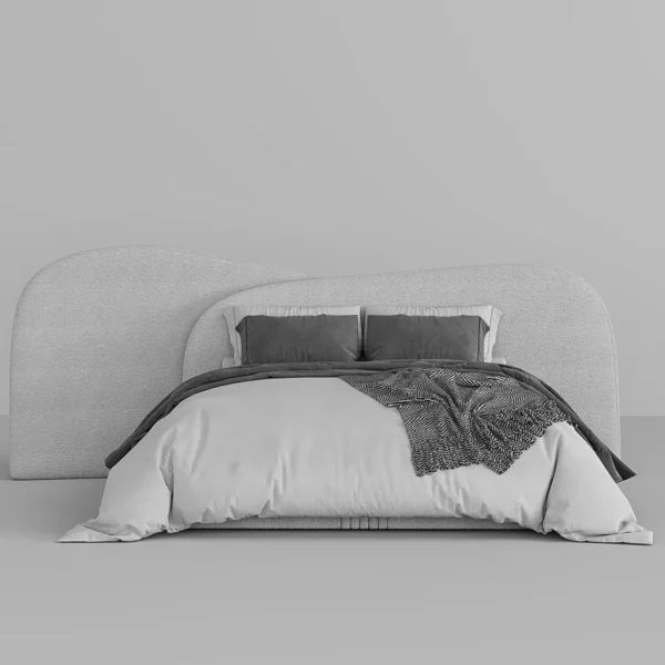 Fenno Bed – Sculpted Minimalist Upholstered Bed in Grey