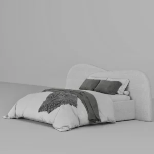Fenno Bed – Sculpted Minimalist Upholstered Bed in Grey