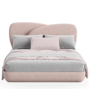 Tulip Bed – Modern Blush Upholstered Bed with Curved Headboard
