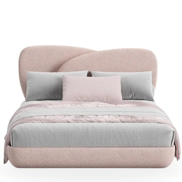 Tulip Bed – Modern Blush Upholstered Bed with Curved Headboard