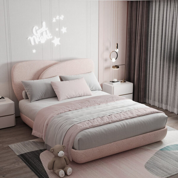 Tulip Bed – Modern Blush Upholstered Bed with Curved Headboard - Image 3
