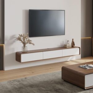 Walnut & White Modern Wall-Mounted Media Unit by Hoor Furniture"