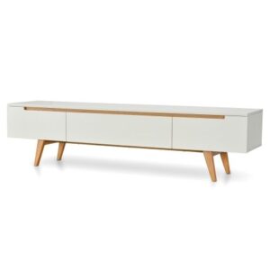 Hoor Furniture Nordic White Minimalist TV Unit with Oak Legs
