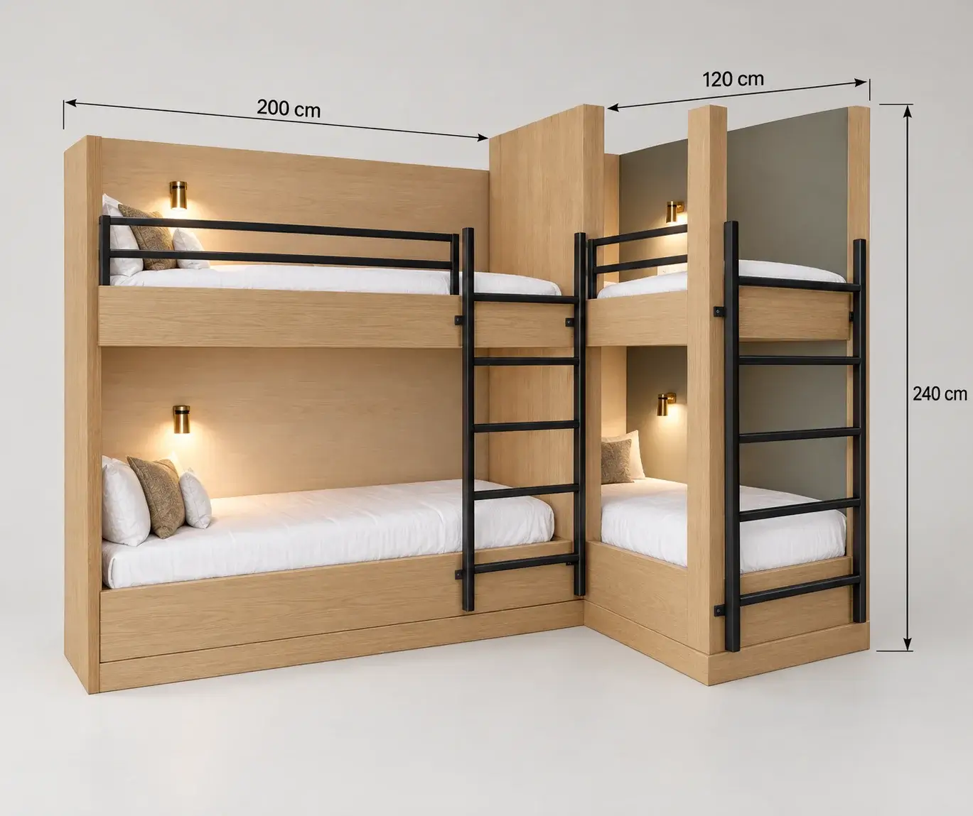 L-shaped corner bunk bed Dimension